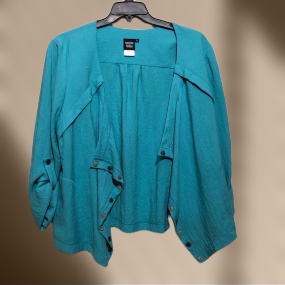 Sharon Young Open Front Blouse Turquoise